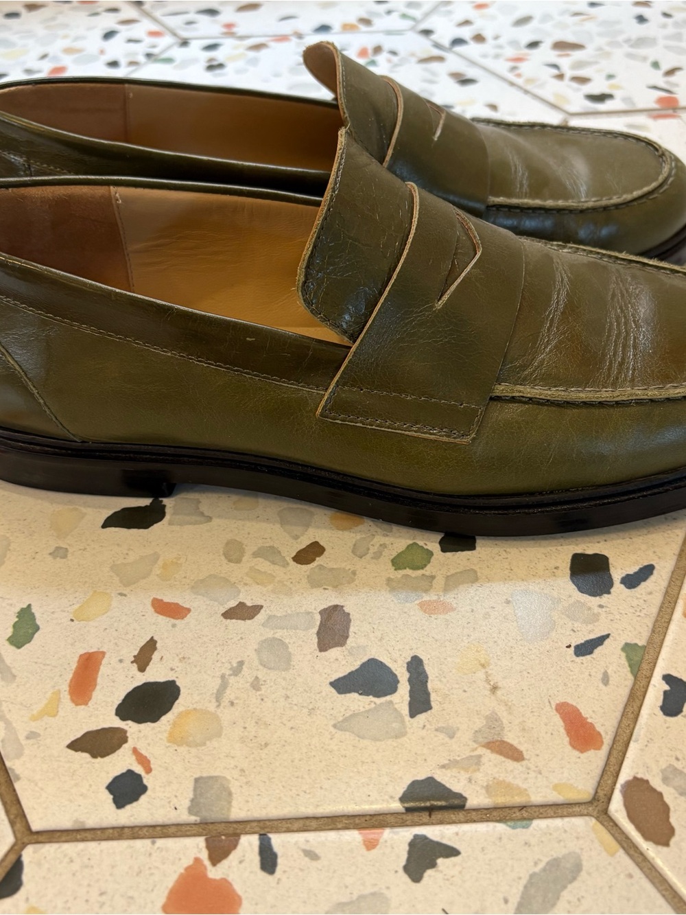Maguire Olive Leather Penny Loafers - Picture 2 of 7